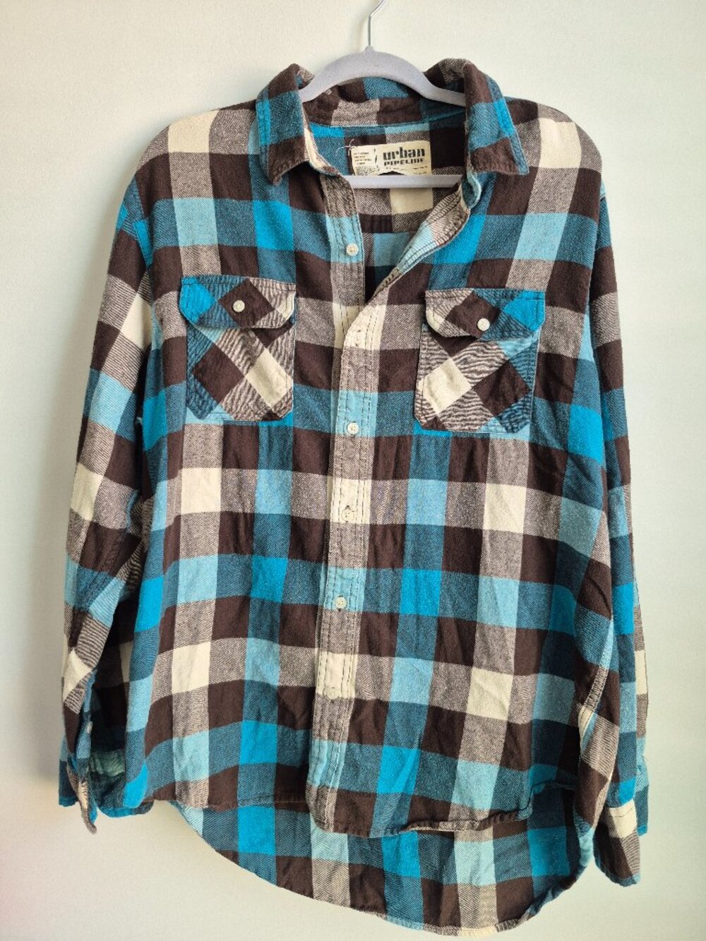 Urban Pipeline flannel shirt – blue brown plaid – Size XL